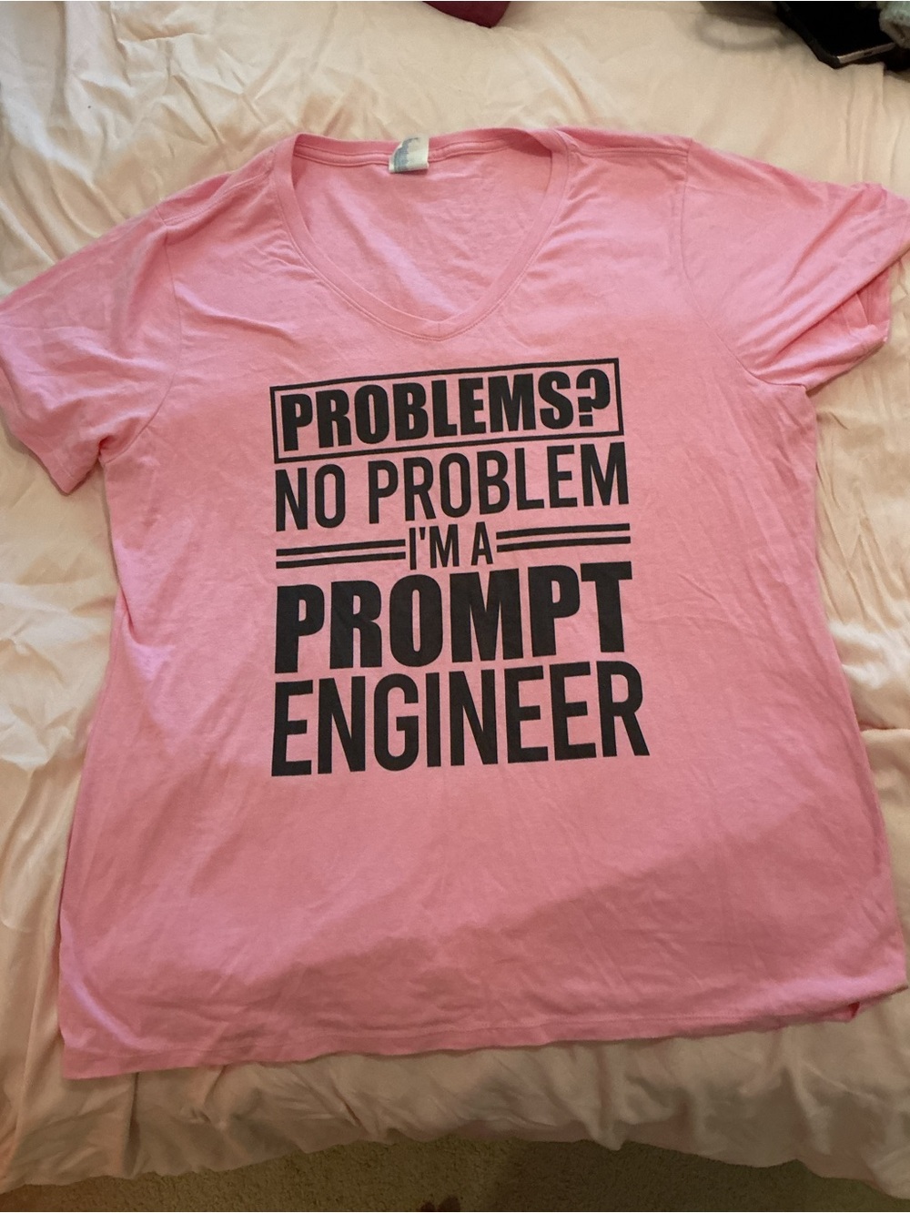 Pink 'I'm a Prompt Engineer' Graphic V-Neck Tee XL NWOT